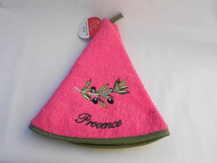Essuie Mains Rond Motif Olive Cigale Sur Fond Rose Diamètre 60 CM