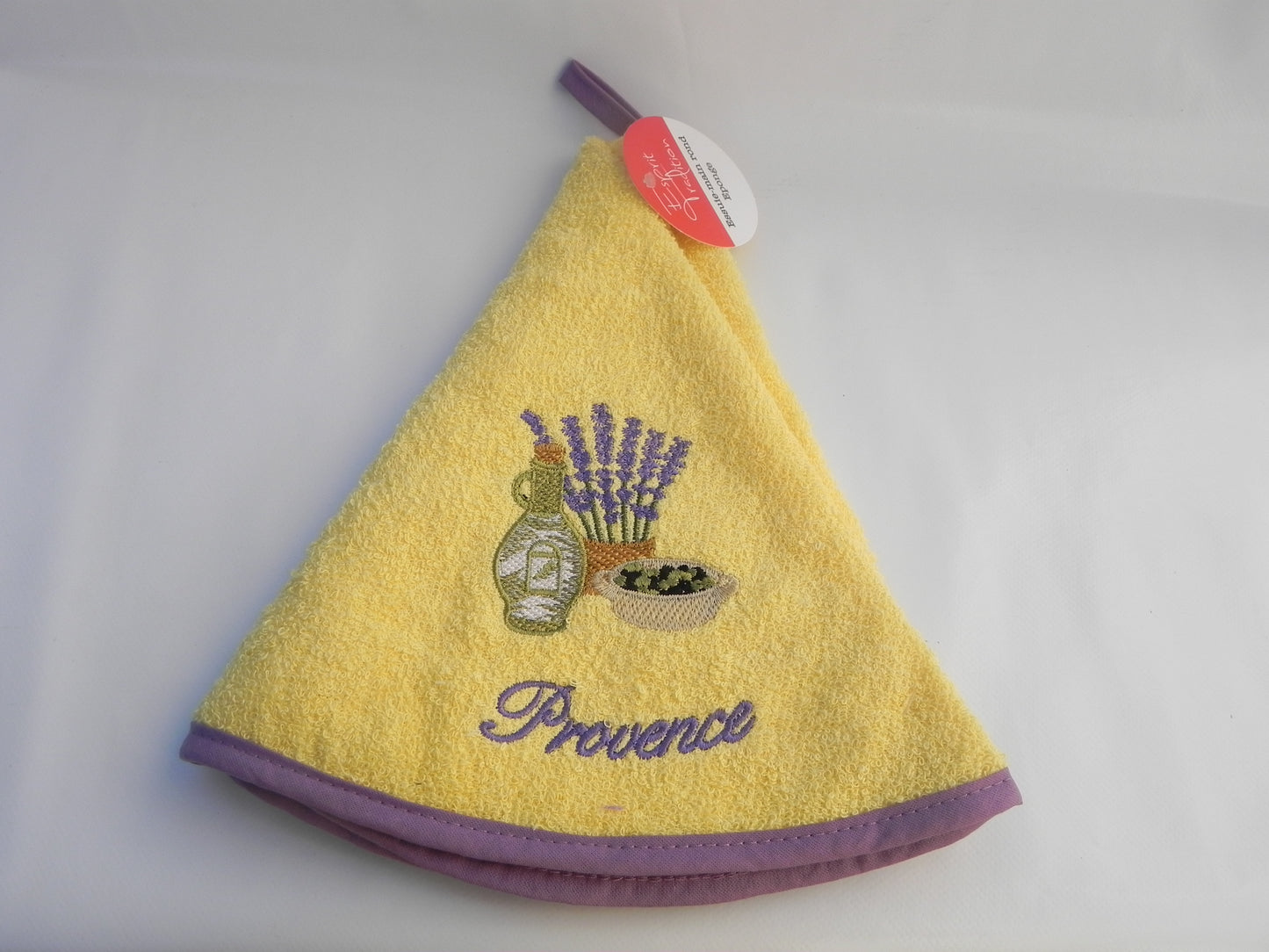 Essuie MainRond Motif Lavande Pot D'olive Jaune Dimantion 60 CM