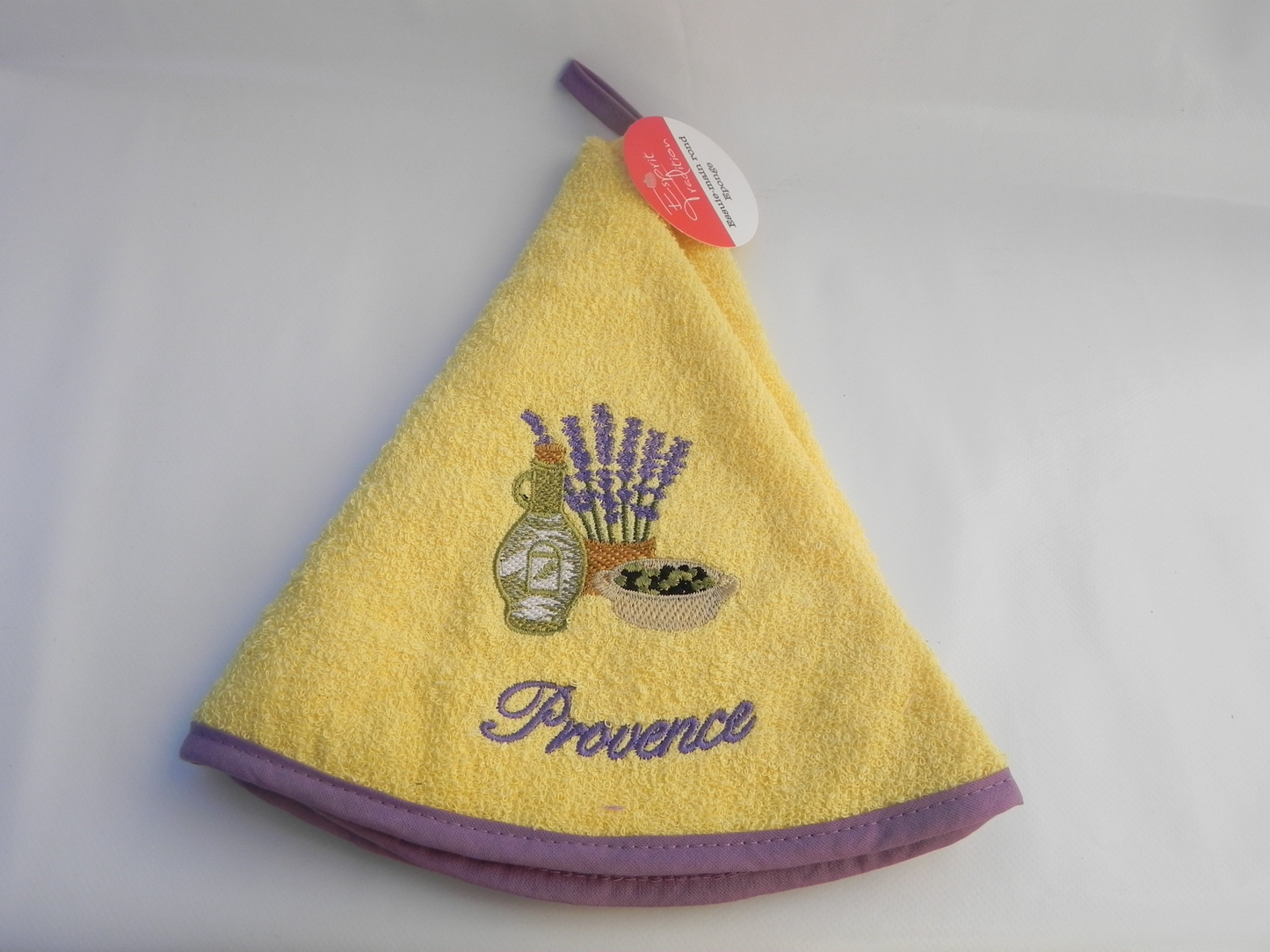 Essuie MainRond Motif Lavande Pot D'olive Jaune Dimantion 60 CM