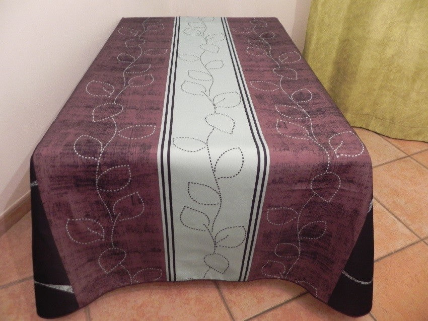 nappe rectangle fleur 3 rayures marron blanc