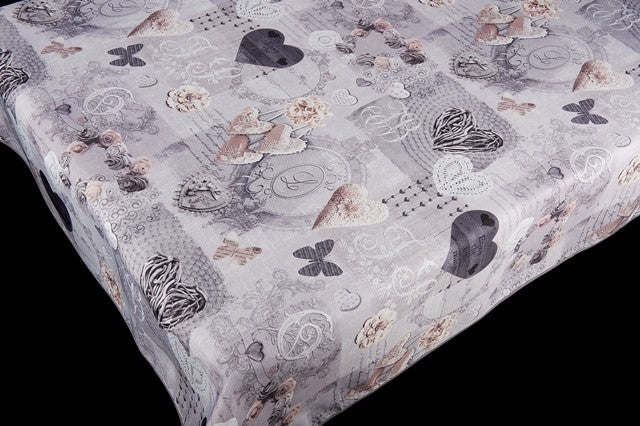 Nappe rectangulaire motif cœur gris