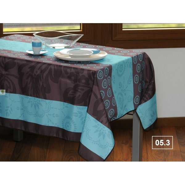 Nappe carré motif fantaisie turquoise