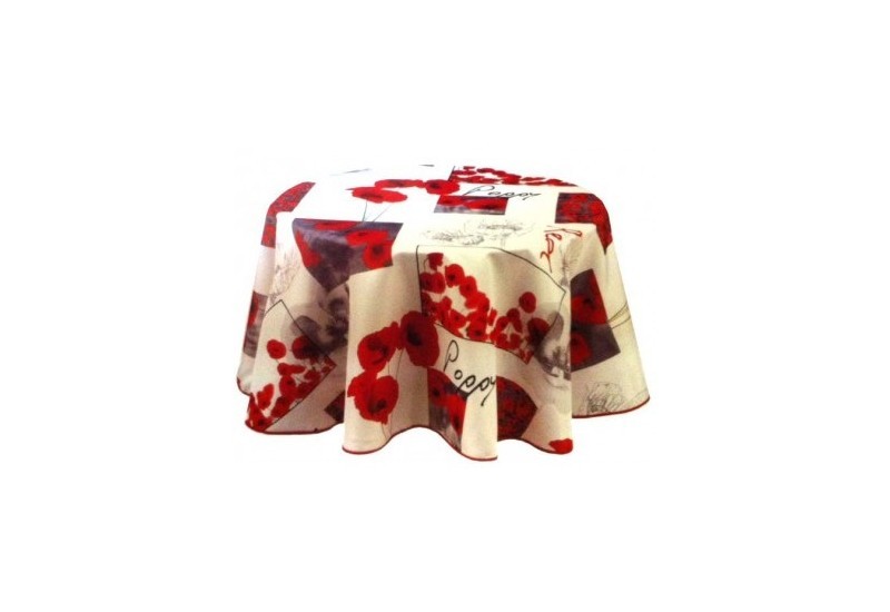 nappe toile cirre ronde motif poppy sur fond blanc