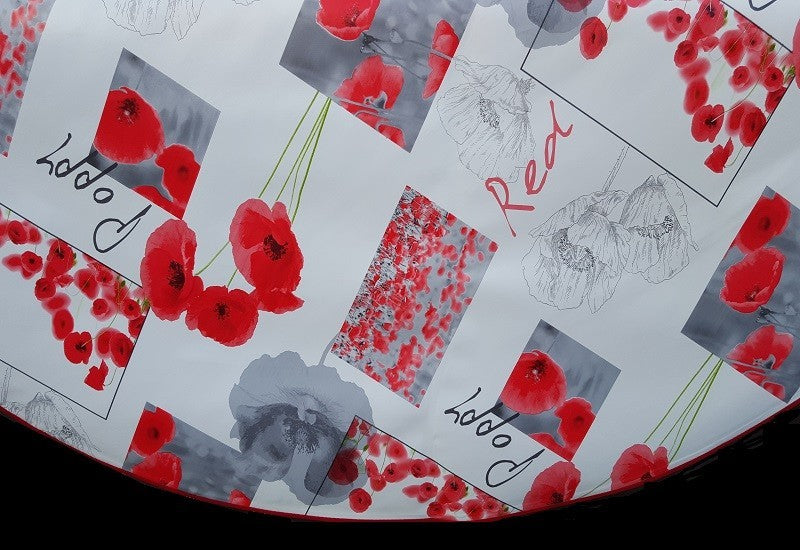 nappe toile cirre ronde motif poppy sur fond blanc