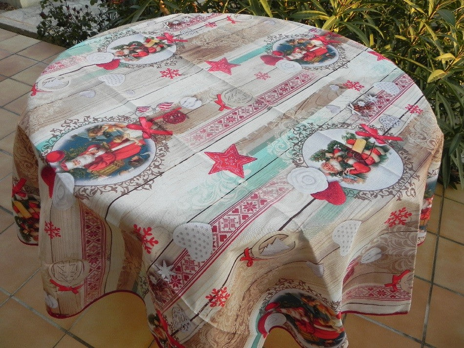 nappe motif père noël sur font écru