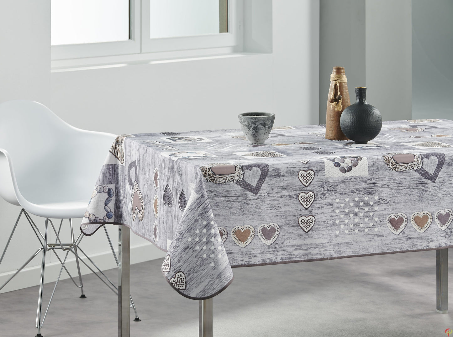 Nappe rectangulaire – Grise – Cœurs