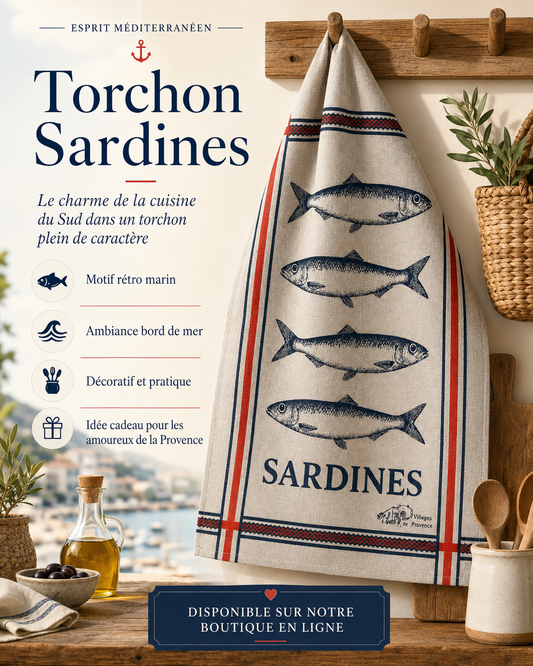 torchons coton jaquart motif sardine