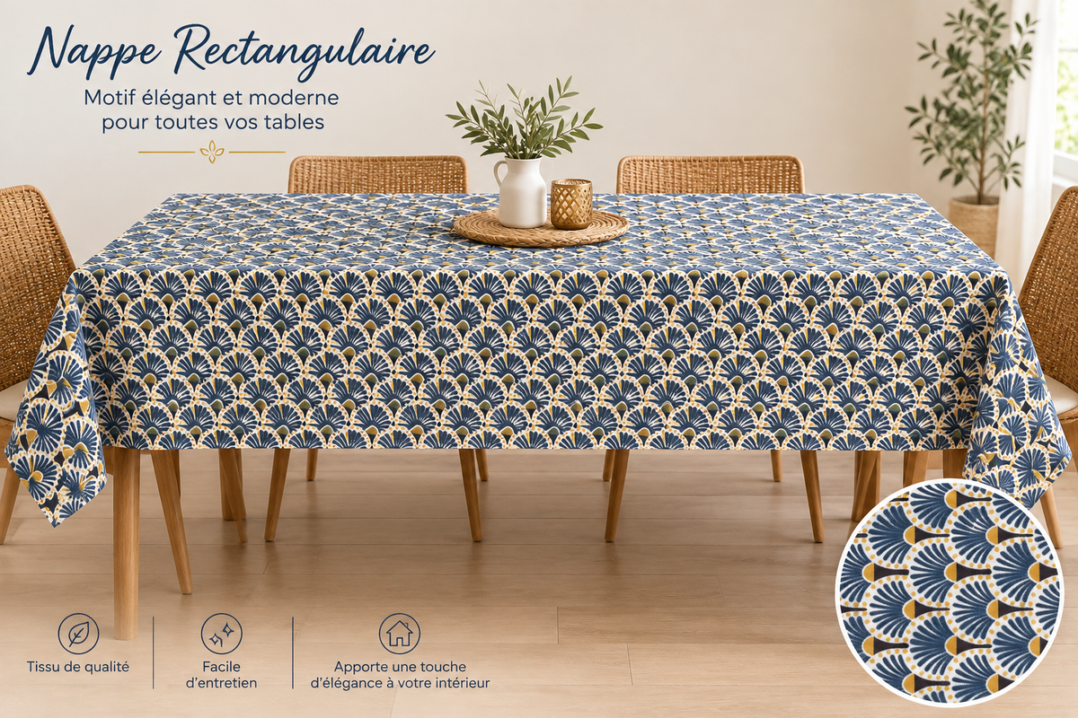 Nappe Rectangle Motif Éventai Bleu