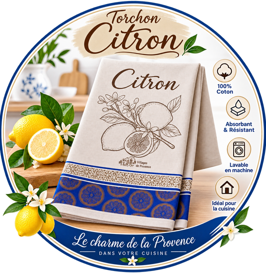 Torchon en coton jacquard motif citron