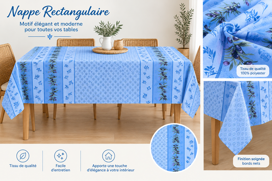 Toile cirée au mètre,  motif  oliviers sur fond bleu