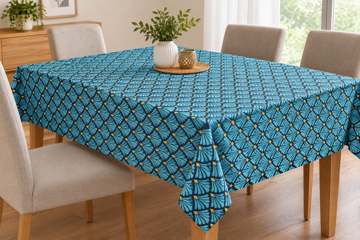 Nappe  Rectangulaire motif éventail bleu nuit