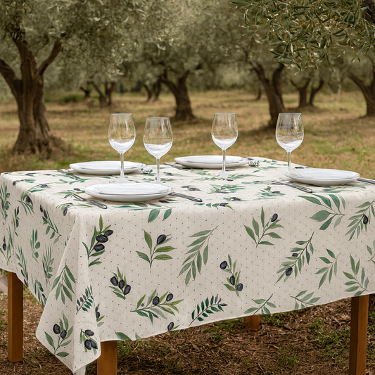 Toile Cirée Motif Ampus Beige Olive