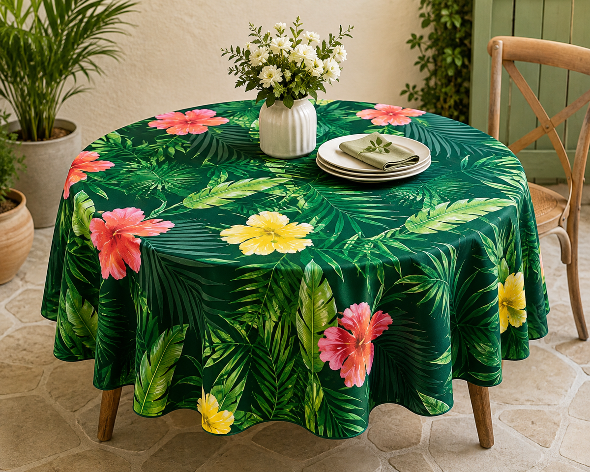 Toile cirée Motif Floral Sur Fond Vert