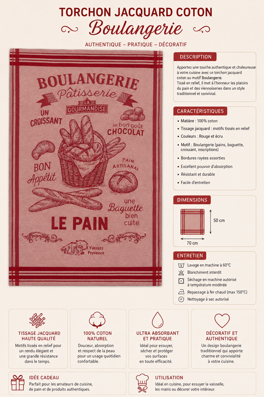 Torchon Coton Jacquard Motif Boulangerrie
