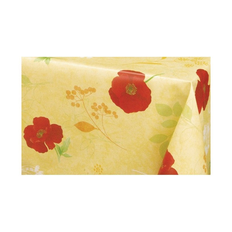 toile cirre ronde180 motif coquelicot ocre